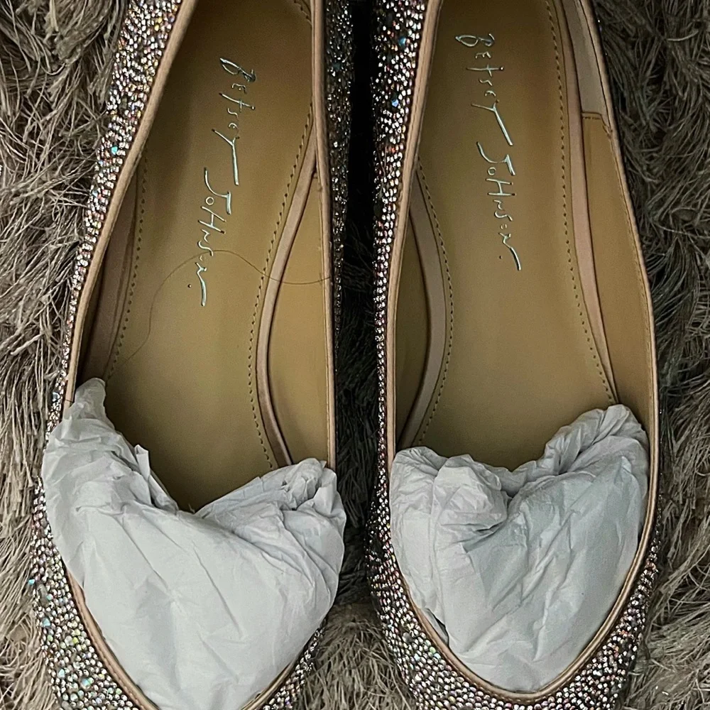 Betsey Johnson Nude Satin Sparkle Flat w/ small heel